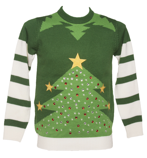 Cheesy Christmas Jumpers Unisex Green LED Light Up Christmas Tree Knitted