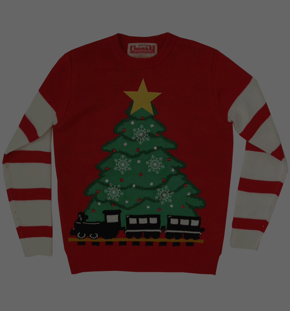 Cheesy Christmas Jumpers Unisex Retro Red LED Lightup Christmas Tree And