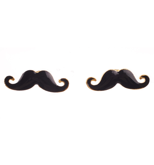 Black Moustache Stud Earrings from Chelsea Doll