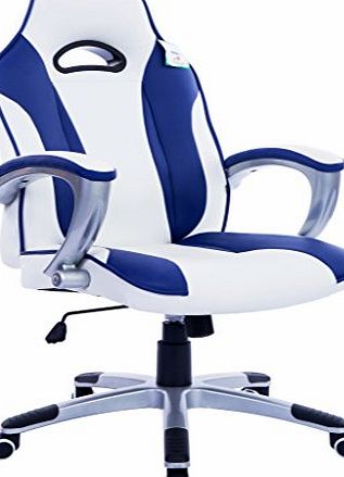 Cherry Tree Furniture High Back Racing Sport Gaming Style Computer Office Desk PU Leather Swivel Chair in Contrasting Colours (Blue amp; White)