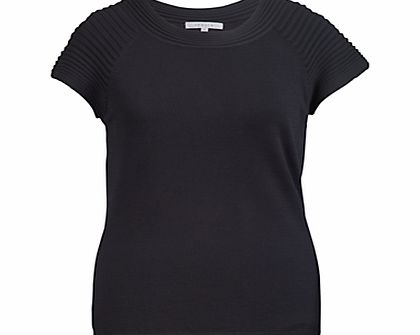 Chesca Ribbed Trim Capped Sleeve Jumper, Black