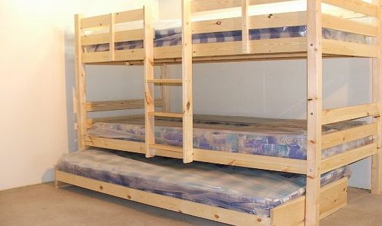 Bunkbed with trundle guest bed - With 3x sprung mattresses - 3ft Single Bunk Bed with underbed -heavy duty use