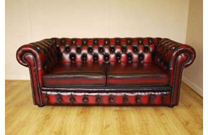Chesterfield Antique Ox Blood Red Genuine Leather 2 Seater Sofa