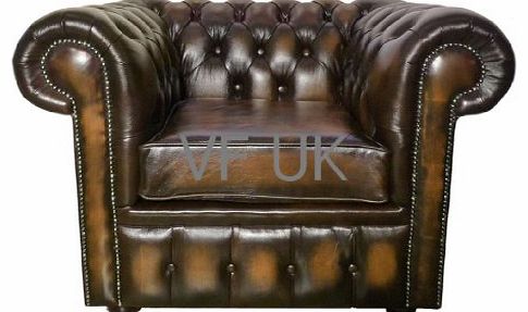Chesterfield Antique Style Genuine Leather Club Chair Sofa (Antique Brown)