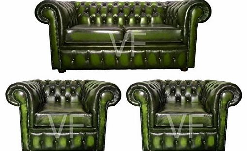 Chesterfield Combo Antique Genuine Leather 2 1 1 Seater Sofa Set (Antique Green)