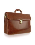 Handmade Brown Genuine Italian Leather Triple-Gusset Briefcase