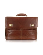 Men` Handmade Brown Leather Multi-Compartment Briefcase