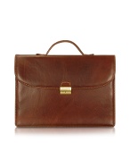 Chiarugi Men` Handmade Brown Leather Single Gusset Briefcase
