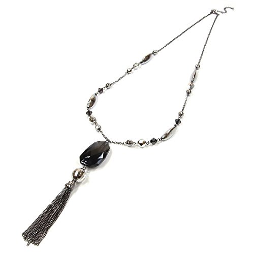 CHIC Fashion Jewellery Beaded Tassel Black and Silver Long Costume Jewellery Necklace - Includes Lovely gift bag - Ideal jewellery present - Womens Costume jewellery necklace.