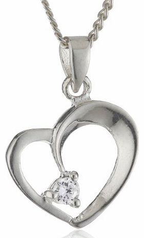 Silver Cubic Zirconia Heart Shaped Pendant with 46.6 cm Chain