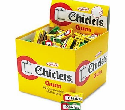 Chiclets - Chewing Gum, Peppermint or Spearmint, 2 Pieces/Pack, 200 Packs/Box - Sold As 1 Box - Delightful candy-coated gum in two flavors.