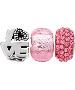 Childrens Pink Love Charm Beads - Set of 3