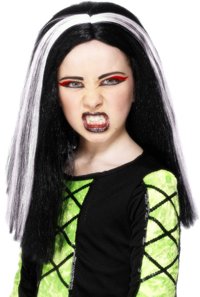 childrens Wig: Witch/Vampire Wig White Streaks