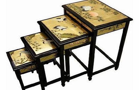 China Warehouse Direct Chinese Oriental Furniture - Gold Leaf Nest of Tables, Cranes