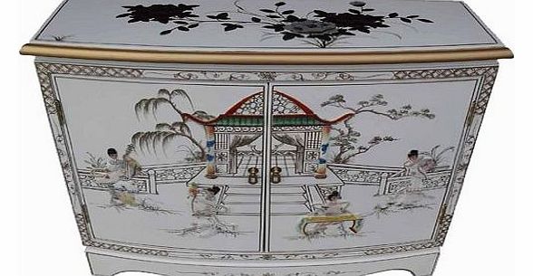 China Warehouse Direct Chinese Oriental Furniture - White Lacquer 2 Door Cabinet with Mother of Pearl
