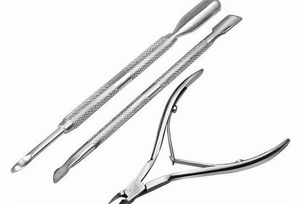 3 Stainless Steel Nail Cuticle Spoon Pusher Remover Cutter Nipper Clipper