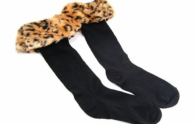 chinkyboo Elegant Faux Fur Liner Socks Winter Stocking Leg Warmer Fit Boots - Leopard Fur Cover Cuff
