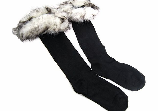 chinkyboo Elegant Faux Fur Liner Socks Winter Stocking Leg Warmer Fit Boots - White Fur Cover Cuff