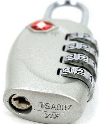 Silver 4 Dial TSA Combination Padlock Resettable Holiday Luggage Suitcase Travel Lock