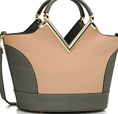 Chloe Ladies Fashion Designer Trendy Two Tone Patent Bags Womens Elegant Celebrity Handbag CWS00379 (A GREY/NUDE)