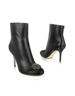 Front Initials Black Calf Leather Booties