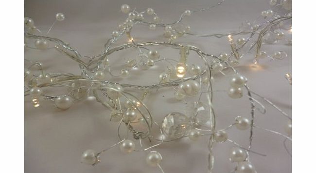 CHRISTMAS CONCEPTS 2M Ivory Beaded Garland 20 Warm White LED Lights (L71)