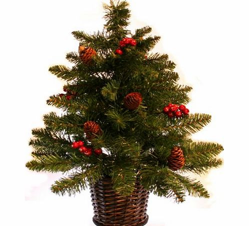 Christmas Direct Mini Artificial Christmas Tree with Pinecones, Berries and Wicker Basket 2ft/60cm