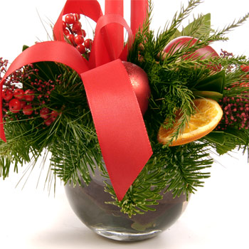 Christmas Red Candle Bowl - flowers