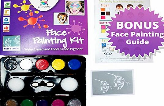 Chroma Face Painting Kit by Colorcrafty Offers a snazaroo style kit with a set of 8 Colours and 2 glitter powders which are non-toxic, safe and easily washable. The Ultimate kit for children is suitable for 