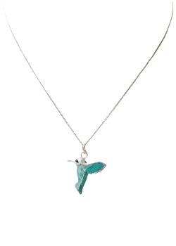 Cinderela B Silver and Turquoise Humming Bird Necklace by