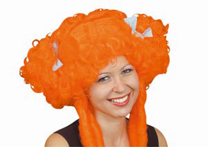 wig, orange with ringlets