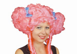 wig, pink with ringlets