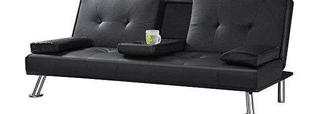 Style Futon Sofabed With Drinks Table Leather Sofa Bed by SOUTHERN SOFA BEDS (black)
