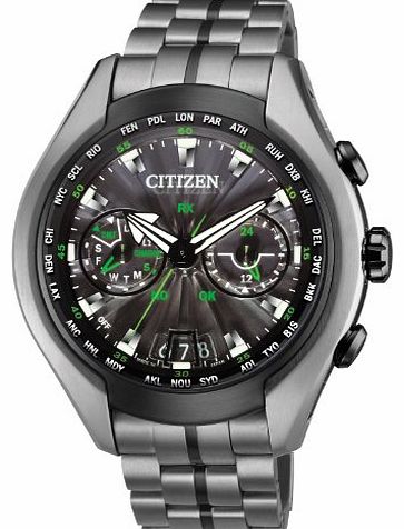 Citizen Watch Satellite Wave Air Mens Quartz Watch with Black Dial Analogue Display and Grey Titanium Bracel