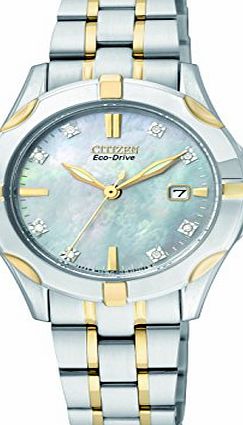 Watch Silhouette Diamond Womens Quartz Watch with Mother of Pearl Dial Analogue Display and Gold Stainless Steel Gold Plated Bracelet EW1932-54D