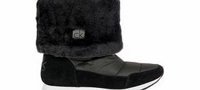 CK Black leather and faux fur ankle boots