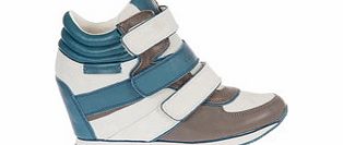 CK Jeans White and blue leather wedge trainers