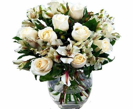 Clare Florist White Rosmeria Gorgeous Roses and Alstroemeria