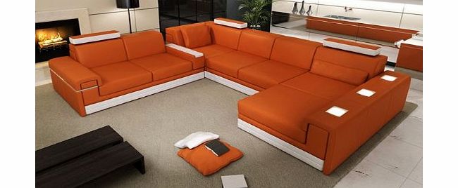 Clarenzio Clarenzo Leather Sectional Sofa Suite with Lights amp; Storage