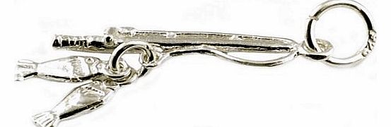 CLASSIC DESIGNS Sterling Silver 925 Moving Fishing Rod Charm N188