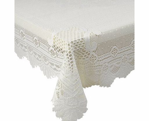 Classic Home Store Monica Lace Tablecloth Traditional Rose Pattern Table Linen - 60`` Round (Cream)