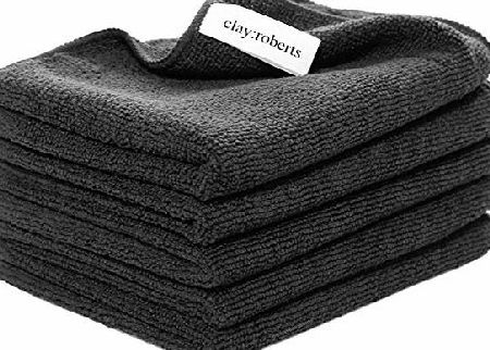 Clay:Roberts Microfibre Cloths 5 Pack Black, Clean LED TV, Computer, iPad, Stainless Steel Appliances, Alloy Wheels, Worktops, Windows, UPVC. Clay:Roberts Ultra-fine Microfibre Cloths