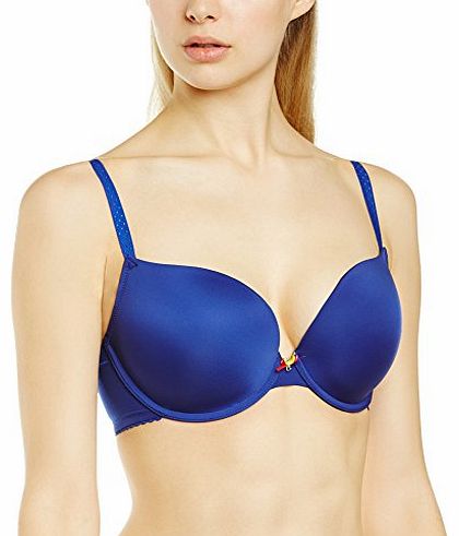 Cleo Womens Neve Moulded Plunge T-Shirt Plain Everyday Bra, Blue, 32G