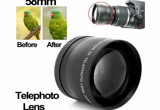 Clixsy 2X 58mm Professional Telephoto Lens for Canon 350D / 400D / 450D / 500D / 1000D / 550D / 600D / 1100D