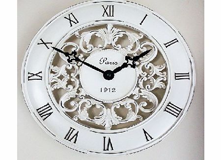 Clocks Shabby Chic Vintage French Style Wall Clock In Antique Cream - Perfect Country Kitchen Clock
