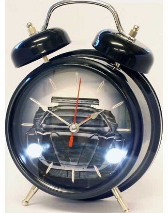 Sports car sound (with LED lights) twin bell quartz alarm clock in Black
