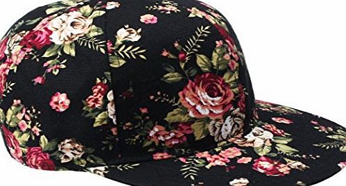 Clode 1PC Korean Womens Girls Summer Floral Hip-Hop Hat Flat Adjustable Baseball Cap (Black)