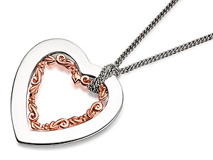 9ct Rose Gold And Silver Heart Pendant