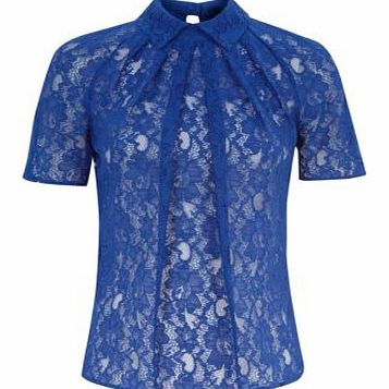 Closet Blue Lace Collared Pleated Blouse 3192227