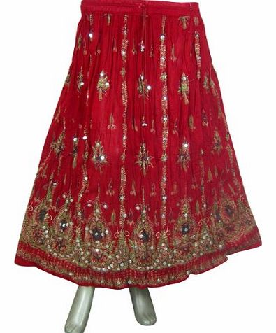 Womens Rayon Skirt Designer Spring Summer India Clothing (Red)